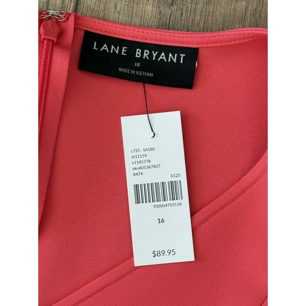 NWT Lane Bryant Pink Midi Dress Size 16 Tie Waist Pockets Flutter Sleeve - Picture 7 of 13